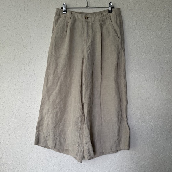 Sundance Pants - Sundance Womens 100% Linen Pants Size 4 Beige Cropped Wide Leg Pleated Front